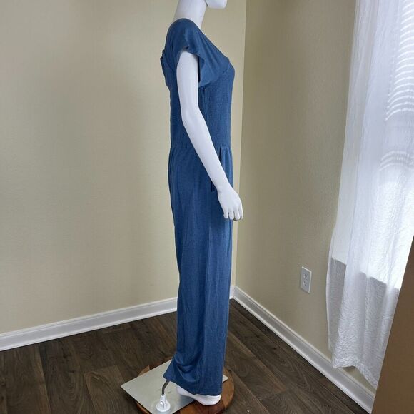 Soft Surroundings Women's Size L Blue Smocked Frida Wide Leg Jersey Jumpsuit - Picture 10 of 15